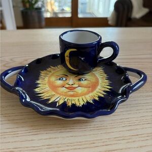 Italian Sun and Moon Blue Ceramic Espresso cup and saucer